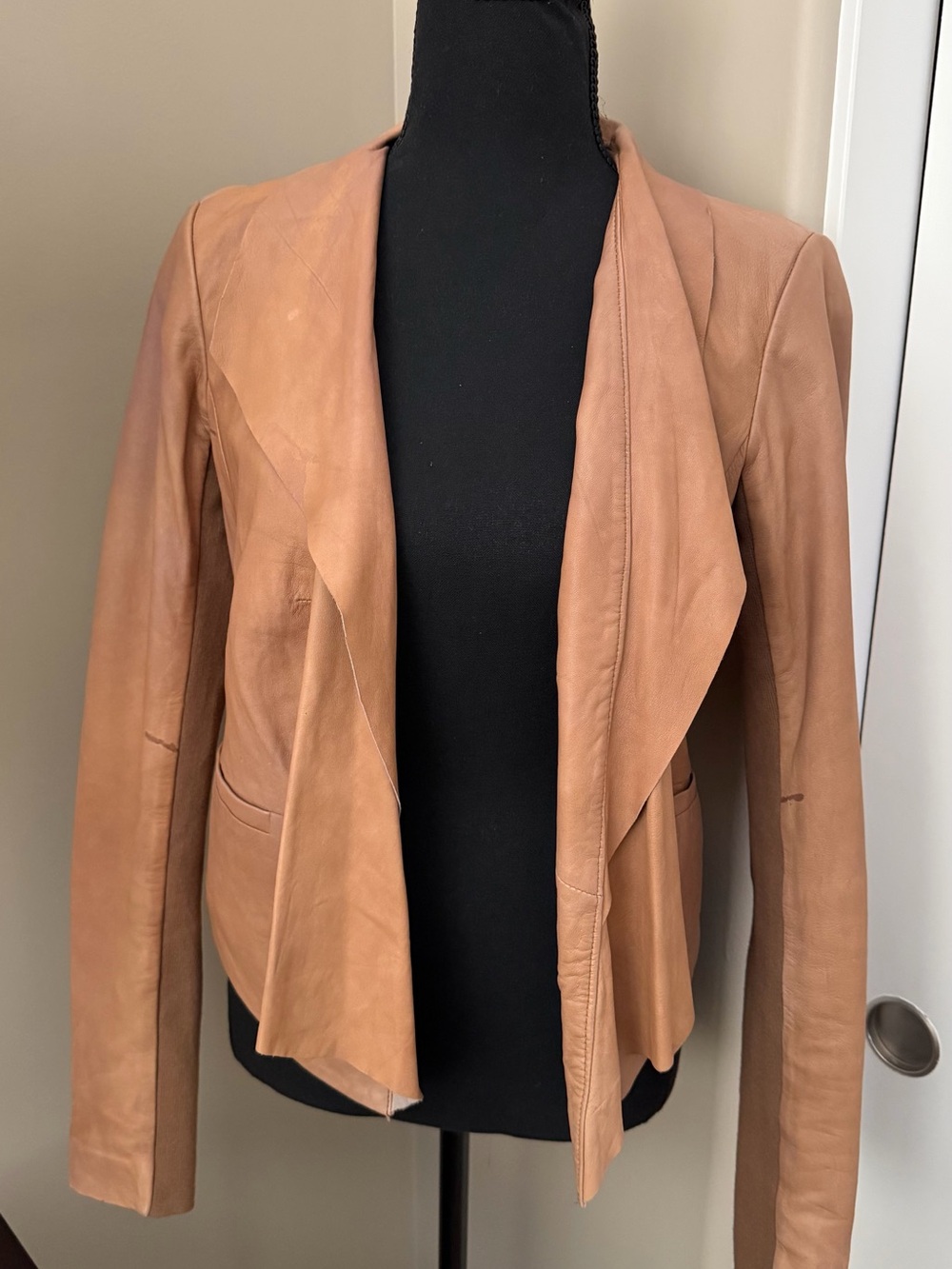 Trouvé Tan Leather Draped Open-Front Jacket